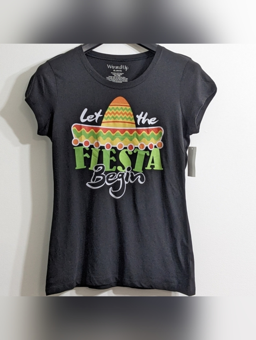 Fiesta Women's Graphic T-Shirt Sombrero Cinco De Mayo, Size XL(15-17), Black,NWT